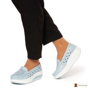 Mocasini Dama Piele Naturala perforati cu talpa groasa LF0079 ALBASTRRU - Img 3