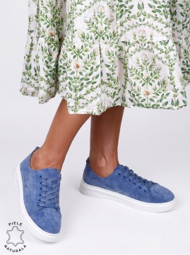 Pantofi casual dama din piele naturală cu accesoriu decorativ LF1821 Albastru