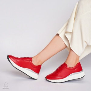 Pantofi Casual dama din Piele naturala CU INCHIDERE ELASTIC LF1233 ROSU - Img 3