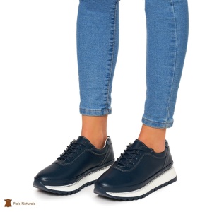 Pantofi Casual dama din Piele naturala cu talpa groasa LF0048 BLEUMARIN