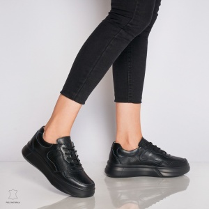 Pantofi Casual dama din Piele naturala cu talpa plata LF0042 NEGRU