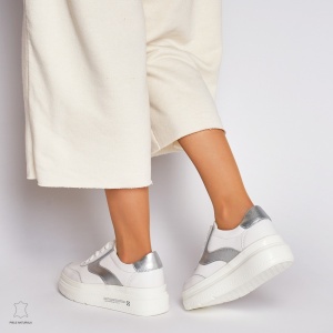 Pantofi Casual dama din Piele naturala cu talpa plata Multicolor LF0041 Alb - Img 4