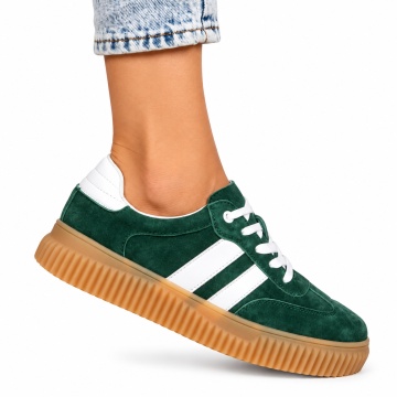 Pantofi Casual DAMA din Piele Naturala intoarsa, Model Retro LF1531VERDE - Img 2