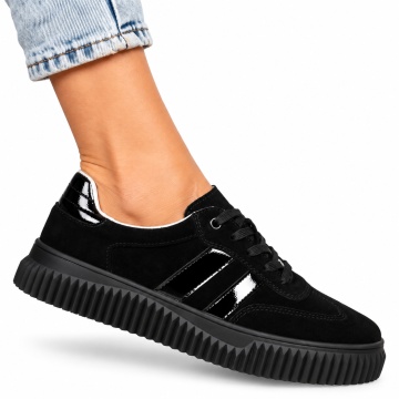 Pantofi Casual DAMA din Piele Naturala intoarsa, Model Retro LF1531NEGRU - Img 2