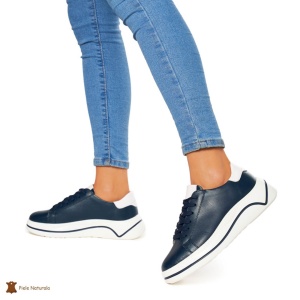 Pantofi Casual dama din Piele Naturala LF0059 Bleumarin - Img 4