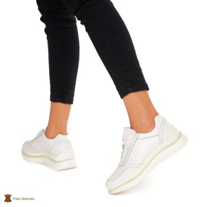 Pantofi casual dama din Piele naturală LF1325 ALB CU VERDE - Img 3