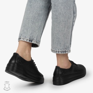 Pantofi Casual dama din Piele naturala PERFORATCU SIRET LF1341 NEGRU - Img 3