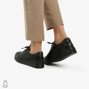 Pantofi Casual dama din piele naturala Perforati LF0782 NEGRU - Img 4