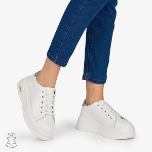 PANTOFI CASUAL Dama Piele Naturala LF1054 Culoare: ALB CU ARGINTIU