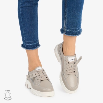 Pantofi Casual de dama din Piele Naturala COMODE CU MODEL LF1218 GRI - Img 2