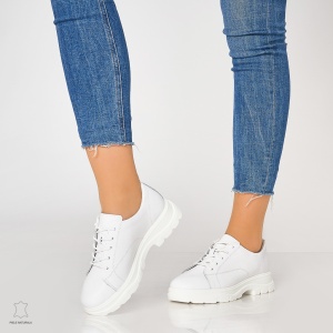 Pantofi casual de dama din piele naturala cu talpa aderenta LF0010 Alb - Img 2