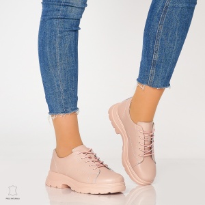 Pantofi casual de dama din piele naturala cu talpa aderenta LF0010 Roz