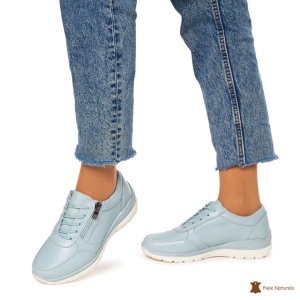 Pantofi casual de dama din piele naturala cu talpa aderenta LF0022 ALBASTRU