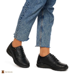 Pantofi casual de dama din piele naturala cu talpa aderenta LF0022 NEGRU