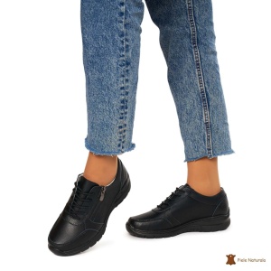 Pantofi casual de dama din piele naturala cu talpa aderenta LF0022 NEGRU - Img 2