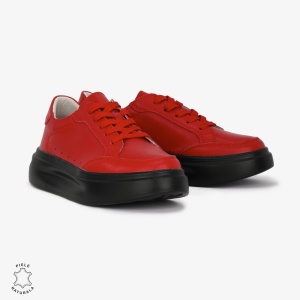 Pantofi Casual de dama din Piele naturala cu talpa groasa LF0521 ROSU - Img 4