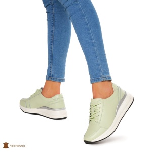 Pantofi casual de dama din piele naturala cu talpa plata LF0019 verde