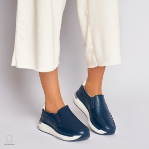 Pantofi casual de dama din piele naturala cu talpa platforma LF0015 Navy