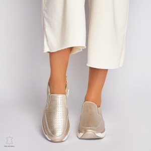 Pantofi casual de dama din piele naturala cu talpa platforma LF0015 Auriu - Img 2