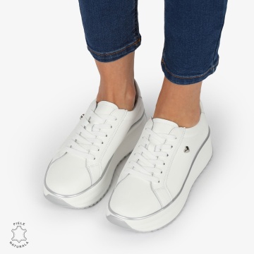Pantofi CASUAL PIELE NATURALA cu talpa inalta LF1275 Alb