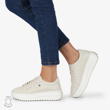 Pantofi CASUAL PIELE NATURALA cu talpa inalta LF1275 Bej - Img 2