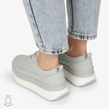 Pantofi CASUAL PIELE NATURALA dunga decorativa cu talpa inalta LF1261 Gri - Img 4