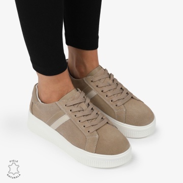 Pantofi CASUAL PIELE NATURALA Intoarsa cu linii decorative LF1270 Khaki - Img 2
