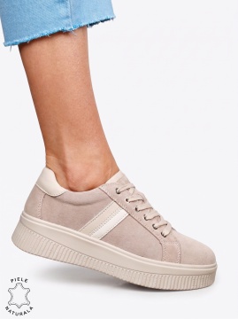 Pantofi casual sport din piele naturală întoarsă LF1811 Bej - Img 2