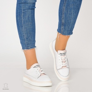 Pantofi casual trendy de dama din piele naturala Multicolor LF0007 Alb