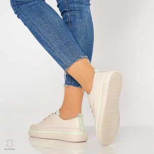 Pantofi casual trendy de dama din piele naturala Multicolor LF0007 Bej - Img 4