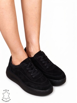 Pantofi damă sport din piele naturală intoarsa cu design elegant LN1810 negru suede