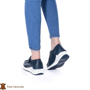 Pantofi perforați Bleumarin din Piele naturală LF0115 - Img 3