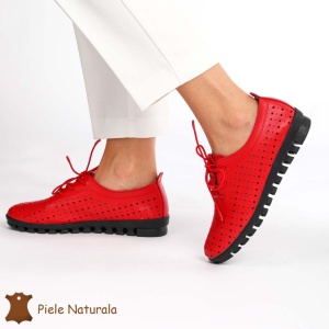 Pantofi Perforati dama din Piele Naturala cu mici perforatii LF0188 ROSU - Img 2