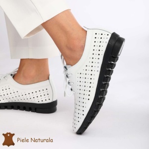 Pantofi Perforati dama din Piele Naturala cu mici perforatii LF0188 ALB - Img 3