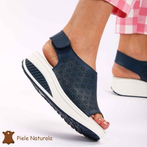 Pantofi Perforati dama din Piele Naturala cu talpa inalta LF0187 NAVY