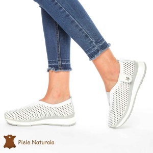 Pantofi Perforati Dama Piele naturală LF0098 ALB