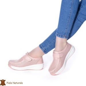 Pantofi Perforati Dama Piele naturală LF0106 ROZ