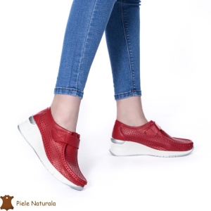 Pantofi perforați Roși din Piele naturală LF0115
