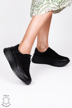Pantofi sport damă din piele naturală cu finisaje premium LF1814 Negru