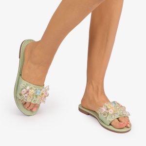 PAPUCI dama din Piele ECOLOGICA cu pietre cristaline colorate LF1081 CULOARE: Verde