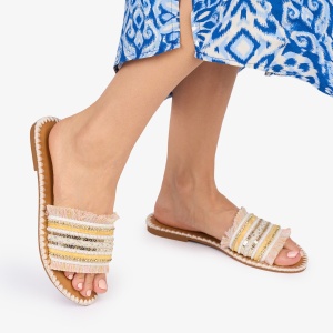 PAPUCI dama Piele ECOLOGICA CU strasuri stil Mexican LF1013 Culoare: Bej - Img 3