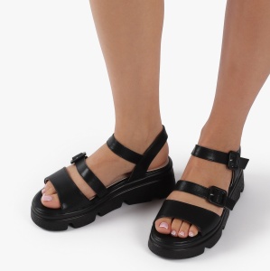 Sandale dama din Piele Ecologica cu talpa inalta LF0823 Negru - Img 2
