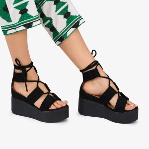 SANDALE Dama DIN PIELE ECOLOGICA INTOARSA CU PLATFORMA LF1023 Culoare: NEGRU - Img 3