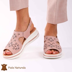 Sandale dama din Piele Naturala cu talpa Inalta LF0195 PINK - Img 3