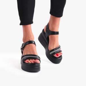 SANDALE DIN PIELE ECOLOGICA CU PLATFORMA SI STRASURI LF0741 - Img 3