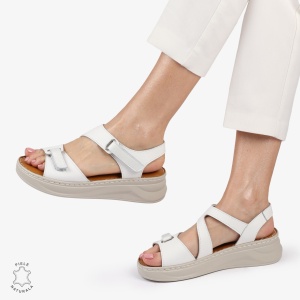 Sandale din piele naturală cu talpă ușoară pentru confort LF1401 ALB