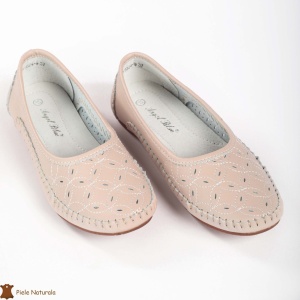 Balerini dama din Piele Naturala cu mici perforatii LF0180 ROZ - Img 3
