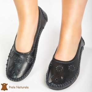 Balerini dama din Piele Naturala cu talpa flexibila LF0178 NEGRU