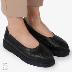 Balerini dama din Piele Naturala cu talpa groasa LF0172 NEGRU