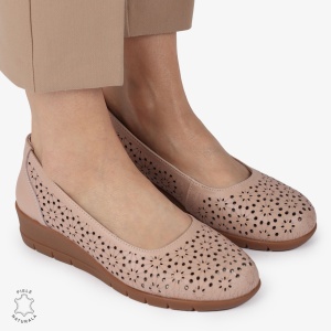 Balerini dama din Piele Naturala cu talpa groasa si Perforati LF01381 ROZ